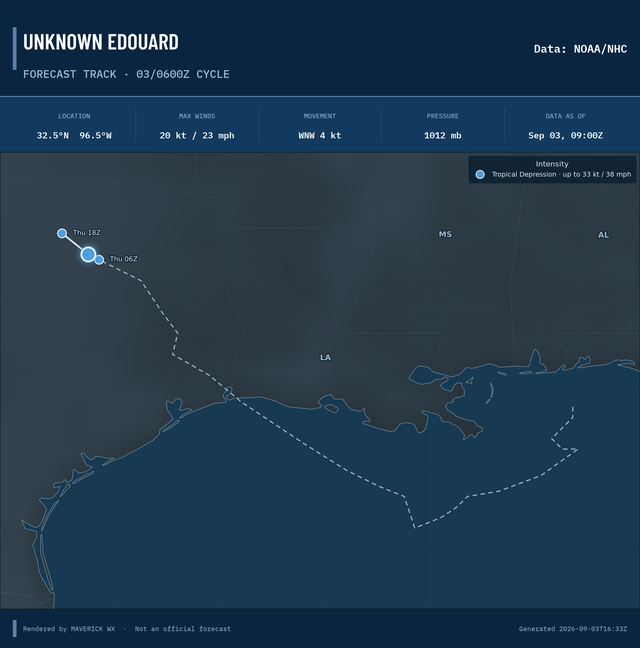 NHC forecast for Unknown Edouard, Advisory 12; rendered by MaverickWX