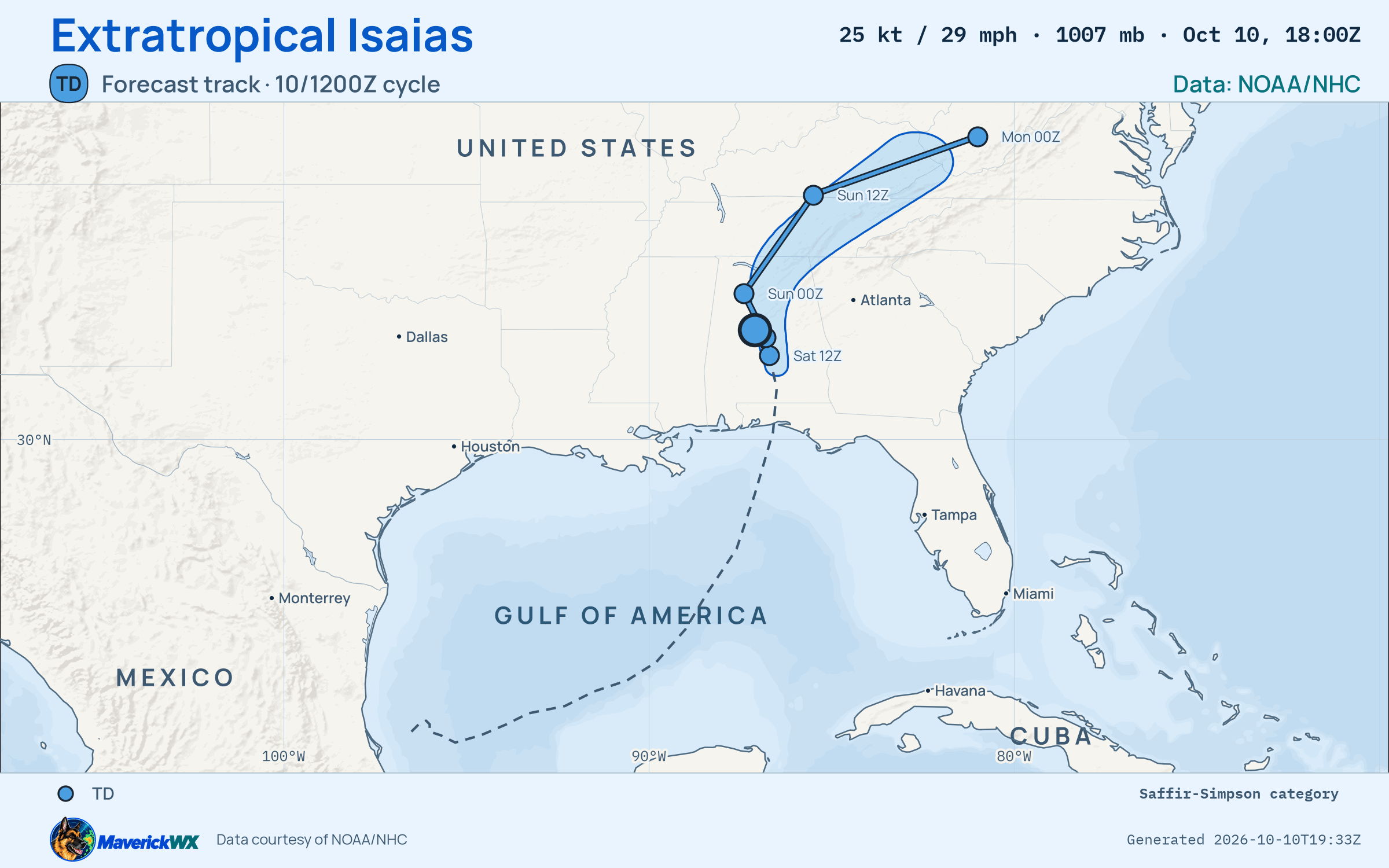The official forecast track for Extratropical Isaias, NHC Best track