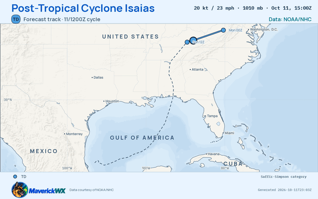 The official forecast track for Post-Tropical Cyclone Isaias, NHC Advisory 20