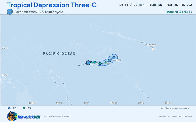 CPHC forecast for Tropical Depression Three-C, Advisory 1; rendered by MaverickWX