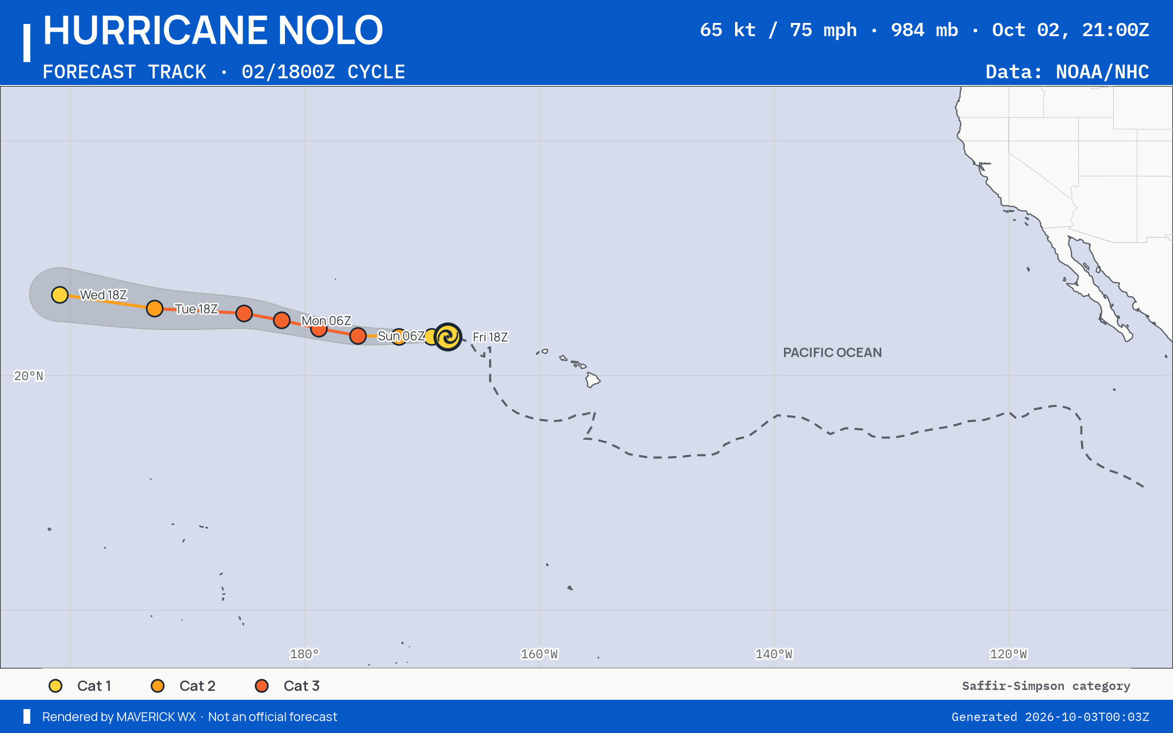 The official forecast track for Category 1 Hurricane Nolo, CPHC Advisory 49