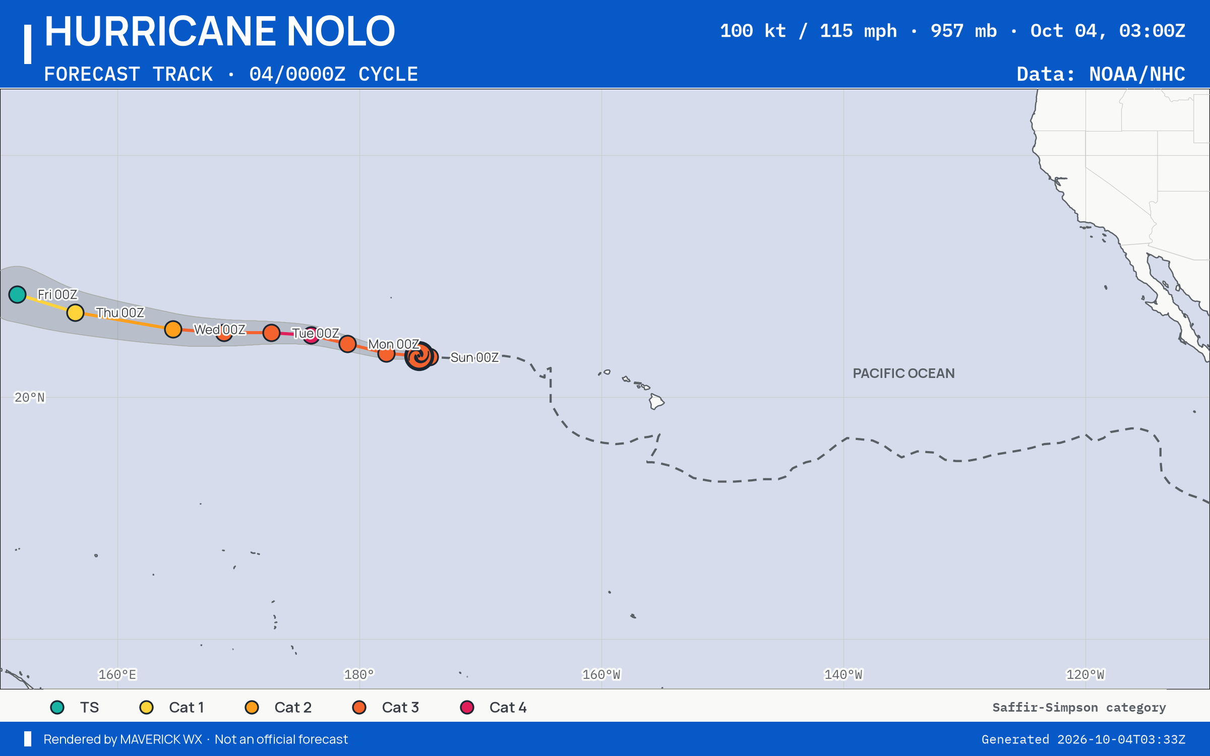 CPHC forecast for Category 3 Hurricane Nolo, Advisory 54; rendered by MaverickWX