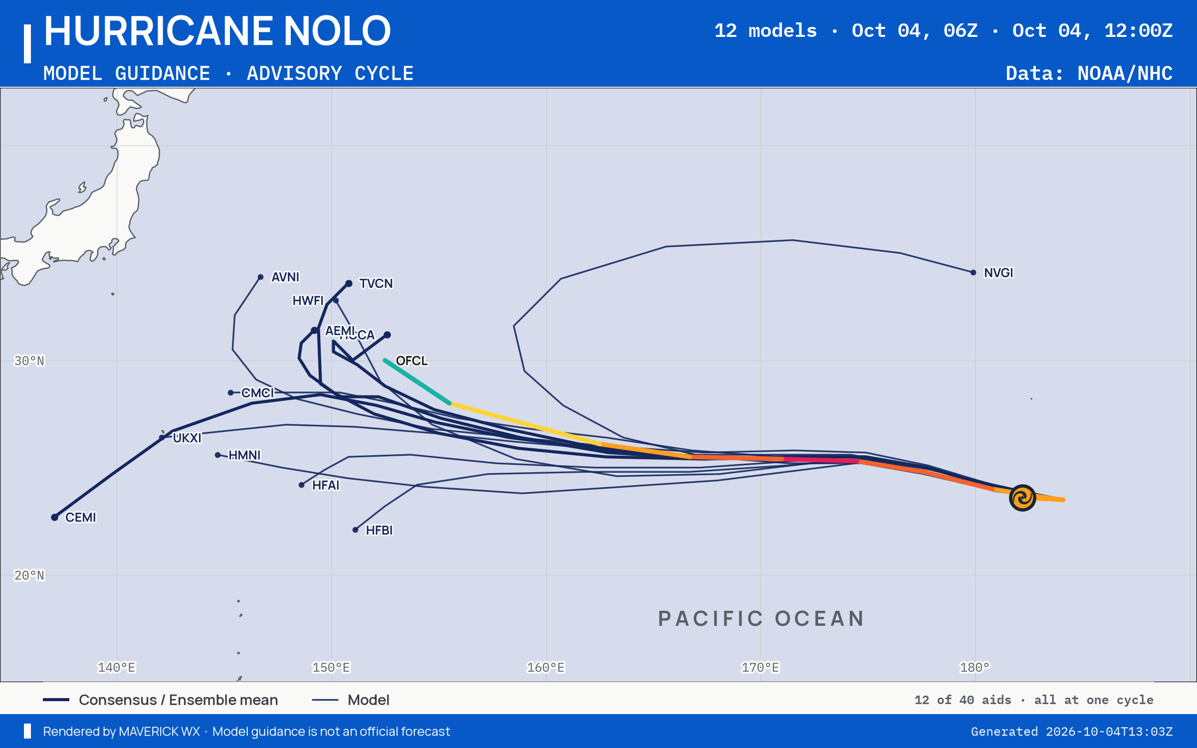 The models’ tracks, which are not a forecast for Category 2 Hurricane Nolo, CPHC Best track