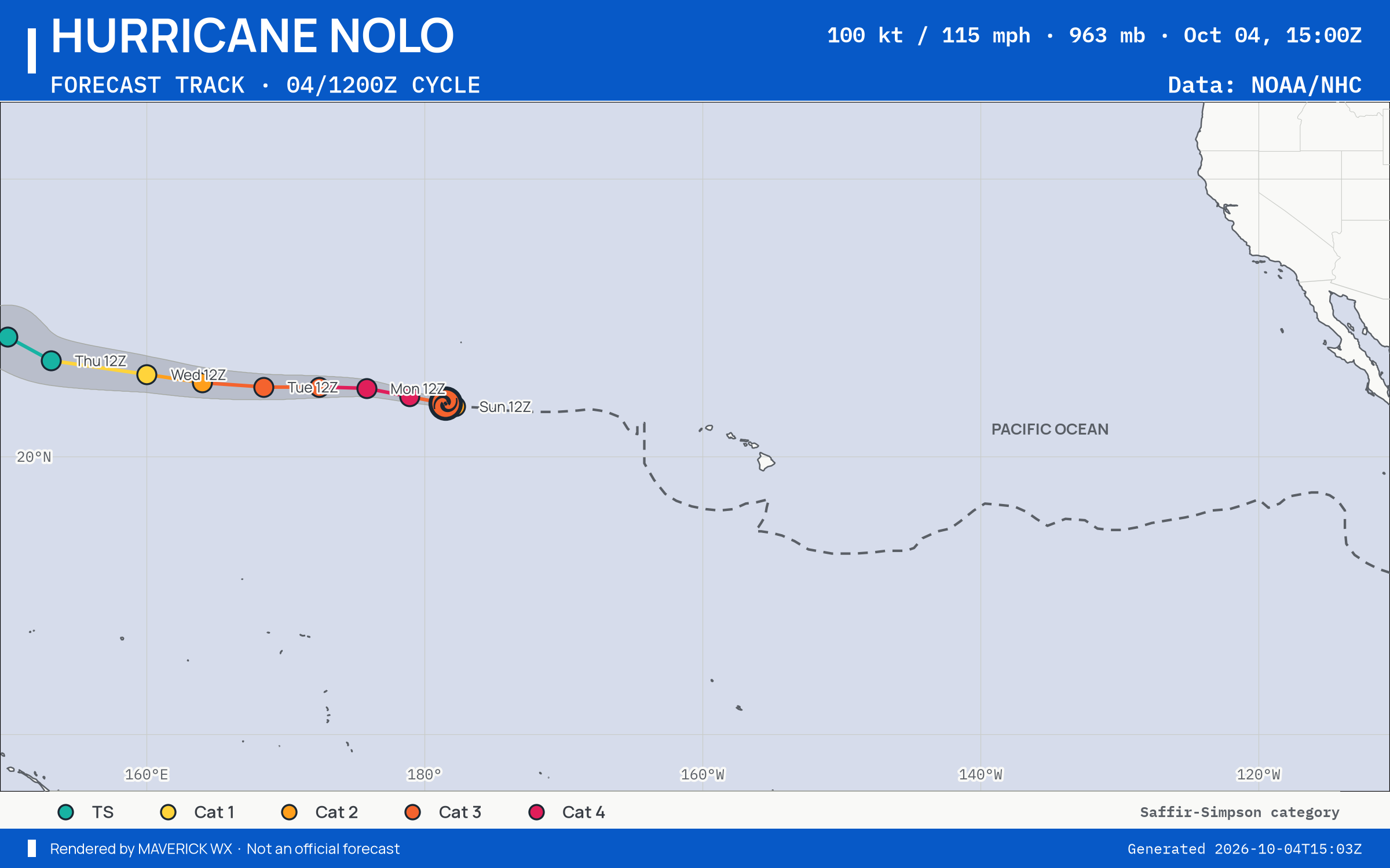 The official forecast track for Category 3 Hurricane Nolo, CPHC Advisory 56
