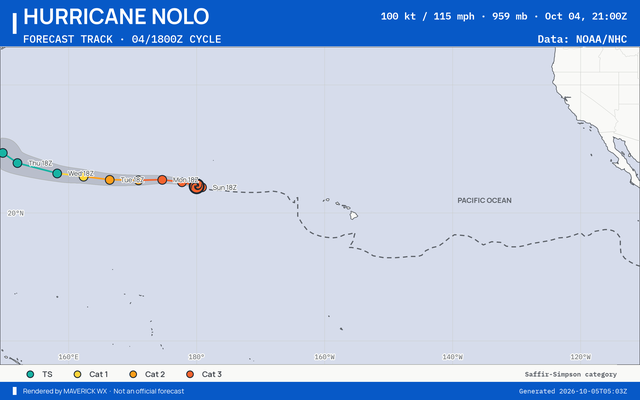 The official forecast track for Category 3 Hurricane Nolo, CPHC Advisory 57