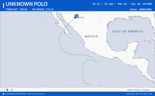 The official forecast track for Unknown Polo, NHC Advisory 38