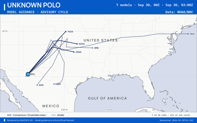 The models’ tracks, which are not a forecast for Unknown Polo, NHC Advisory 38