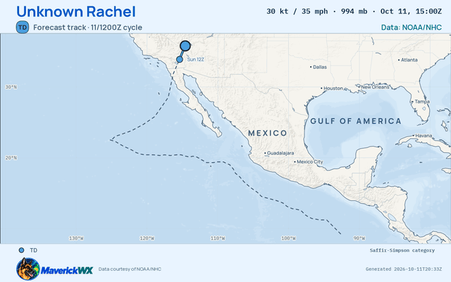 The official forecast track for Unknown Rachel, NHC Advisory 58