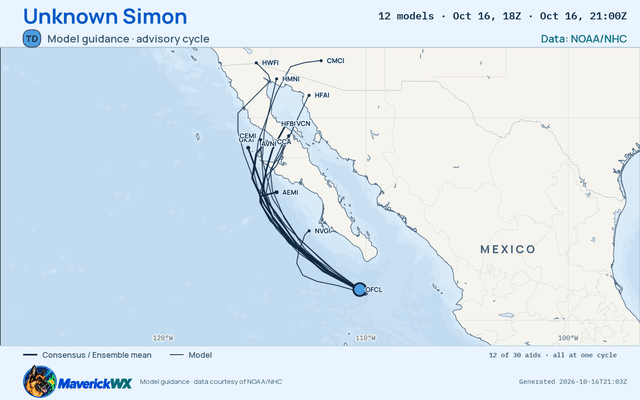 The models’ tracks, which are not a forecast for Unknown Simon, NHC Advisory 38