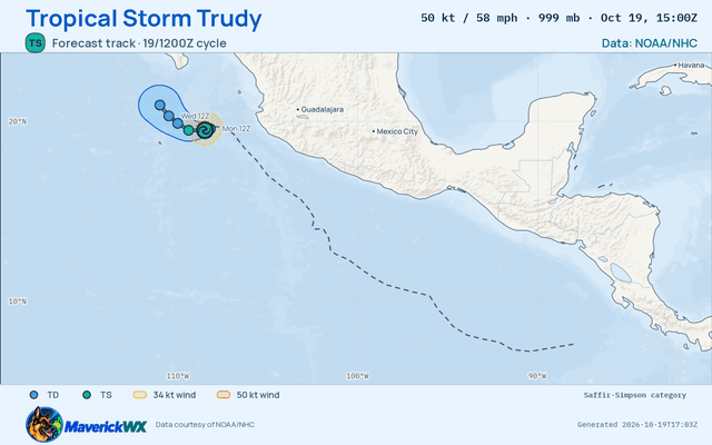 The official forecast track for Tropical Storm Trudy, NHC Advisory 25