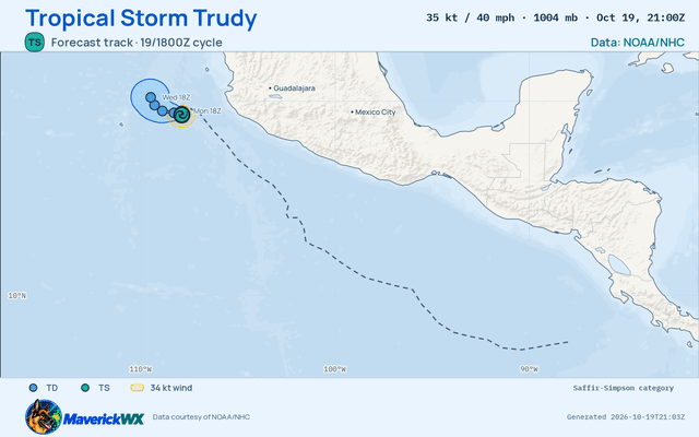 The official forecast track for Tropical Storm Trudy, NHC Advisory 26
