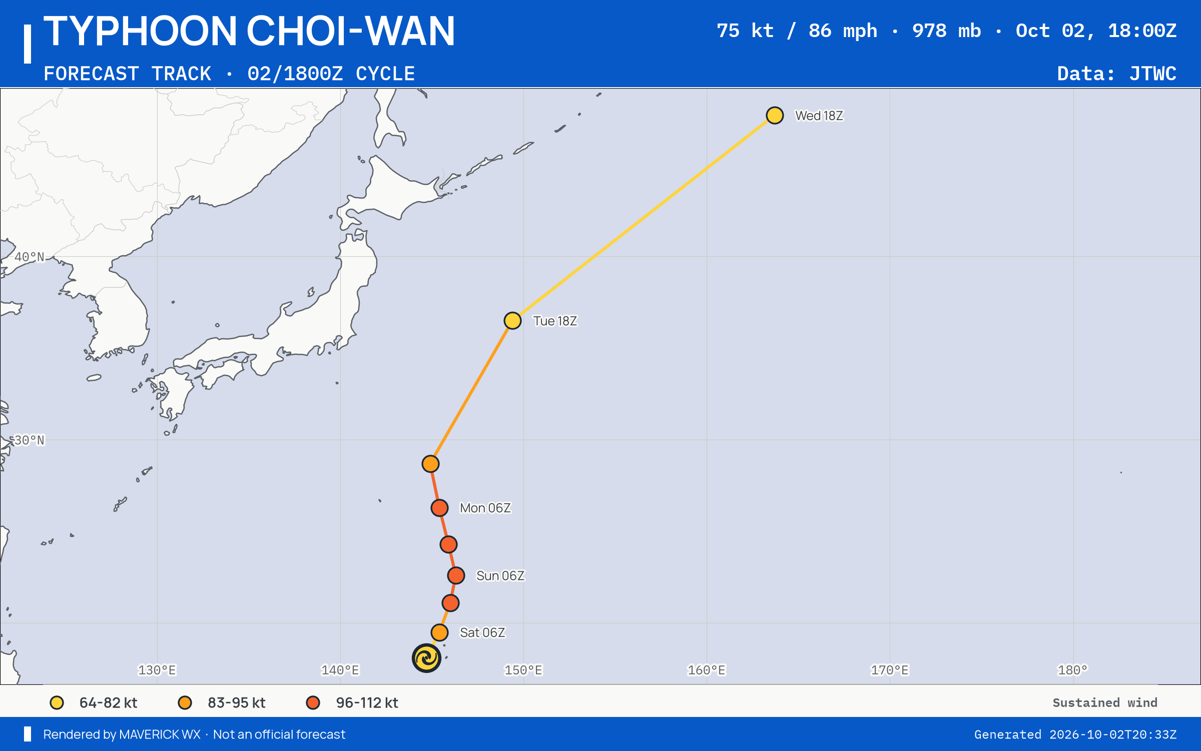 The official forecast track for Typhoon Choi-Wan, JTWC Warning 12