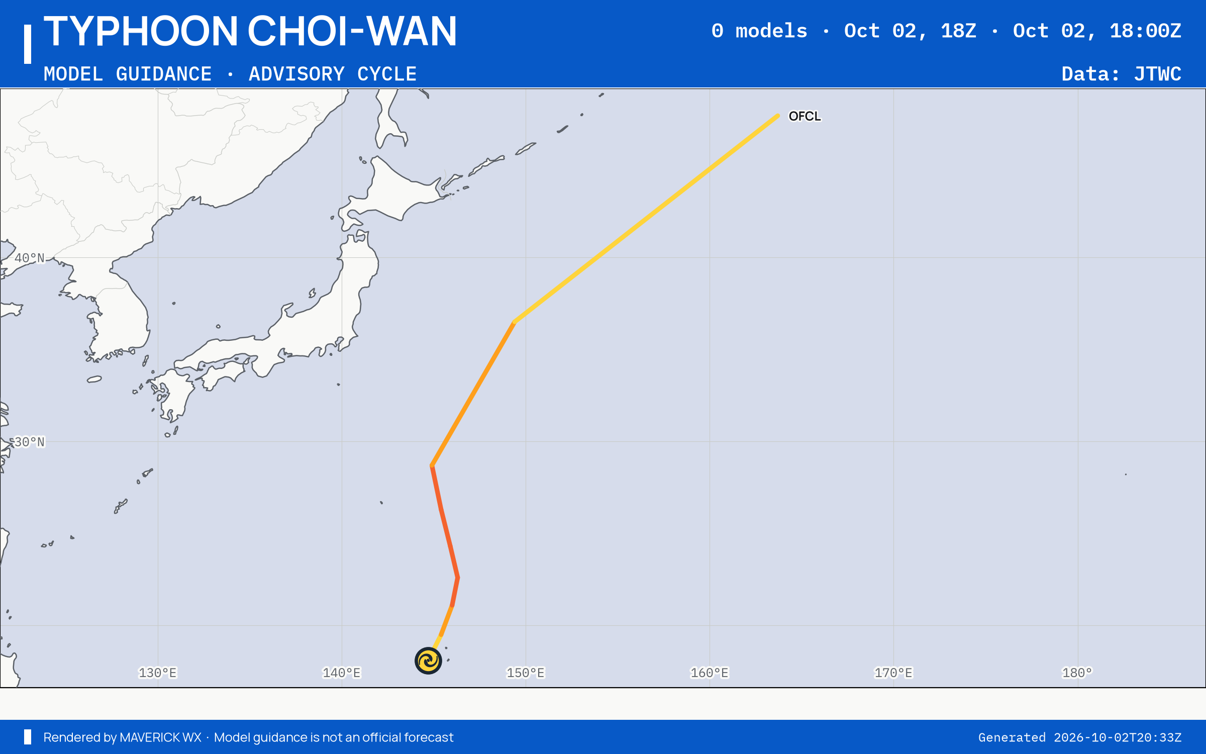 The models’ tracks, which are not a forecast for Typhoon Choi-Wan, JTWC Warning 12