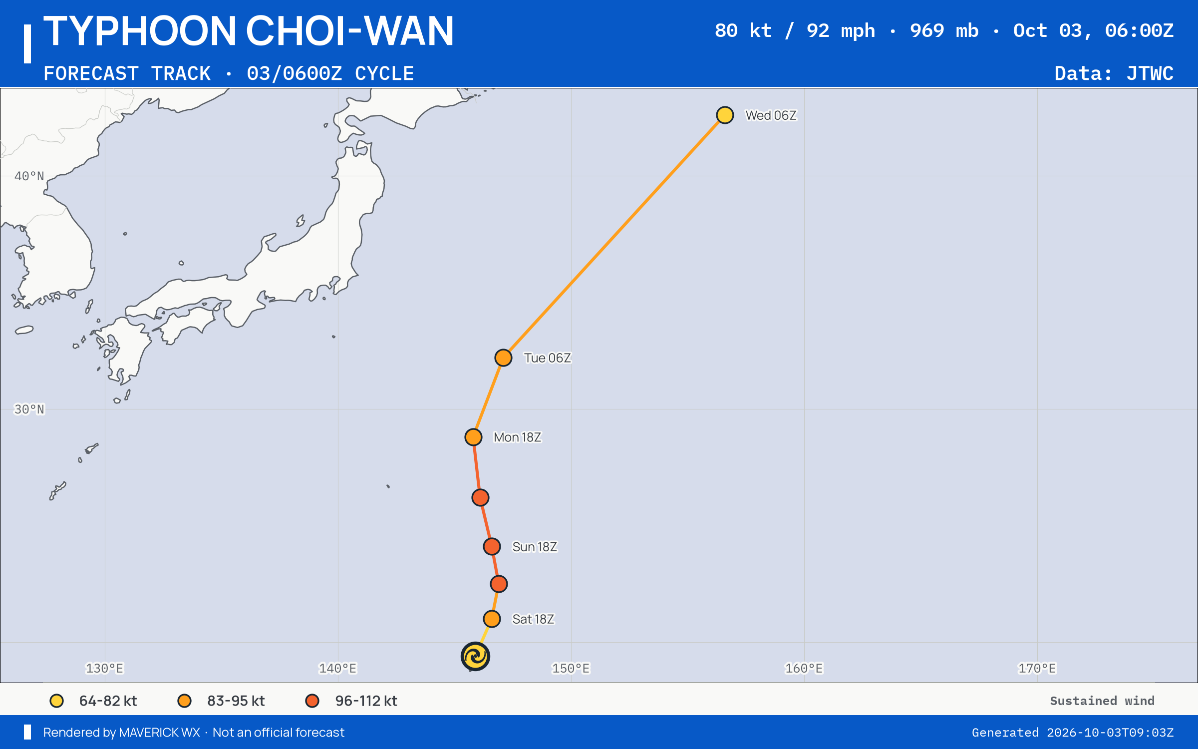 JTWC forecast for Typhoon Choi-Wan, Warning 14; rendered by MaverickWX