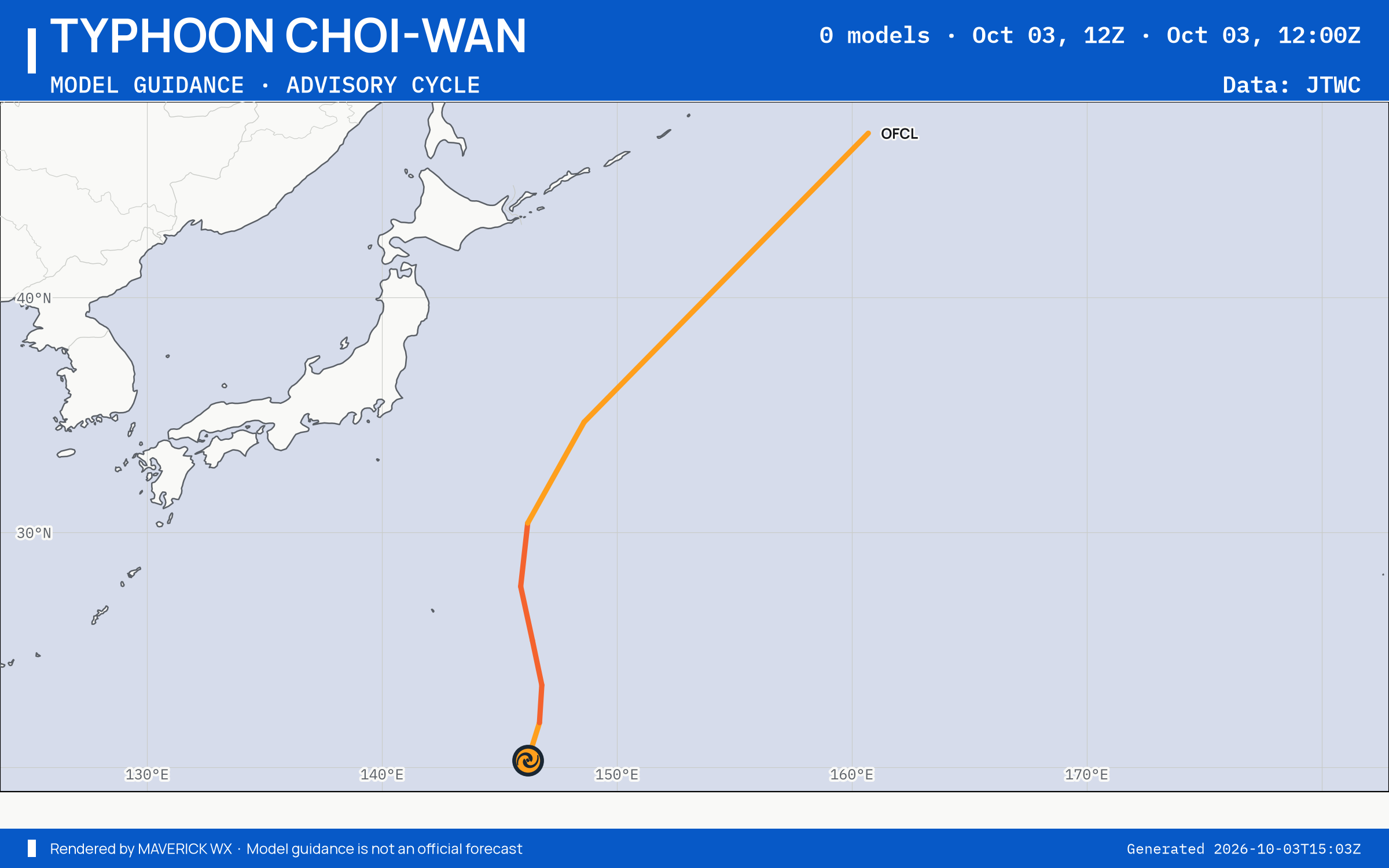 The models’ tracks, which are not a forecast for Typhoon Choi-Wan, JTWC Warning 15