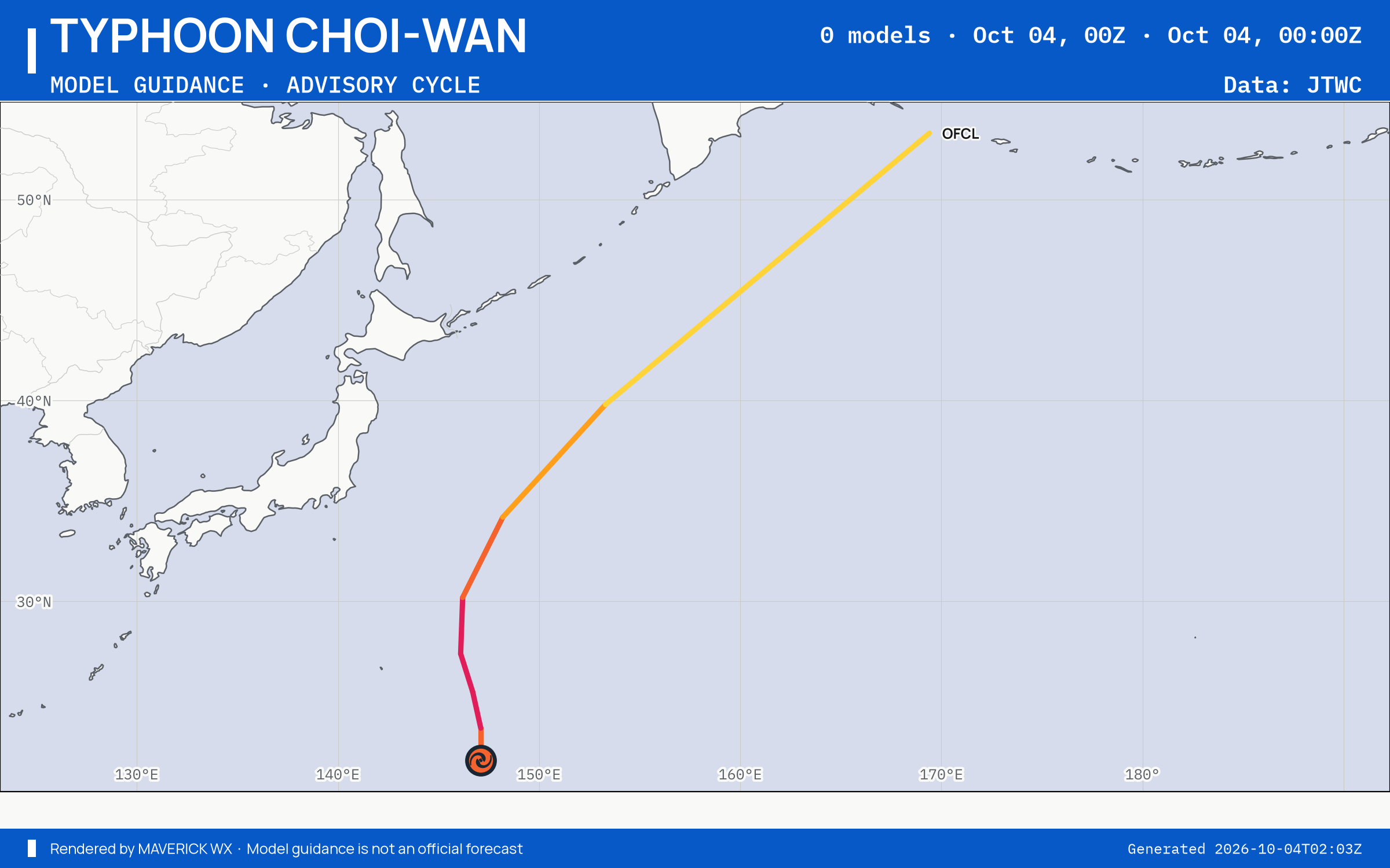 The models’ tracks, which are not a forecast for Typhoon Choi-Wan, JTWC Warning 17