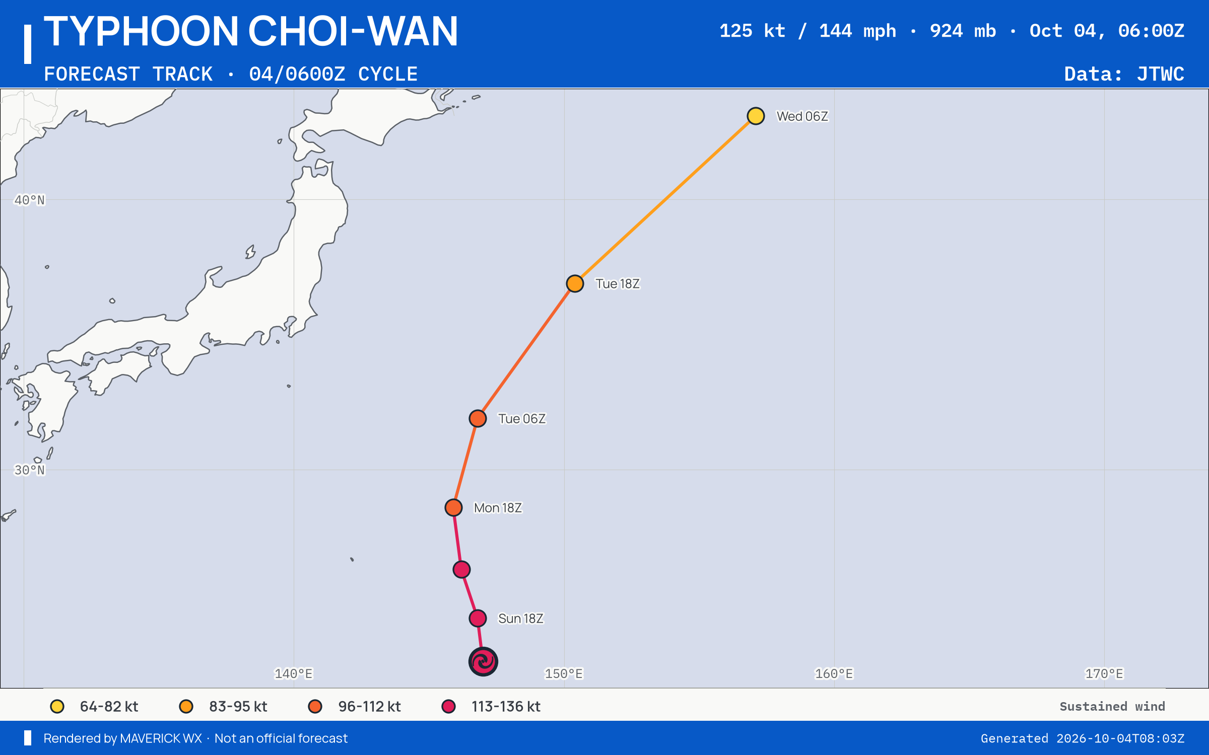 JTWC forecast for Typhoon Choi-Wan, Warning 18; rendered by MaverickWX