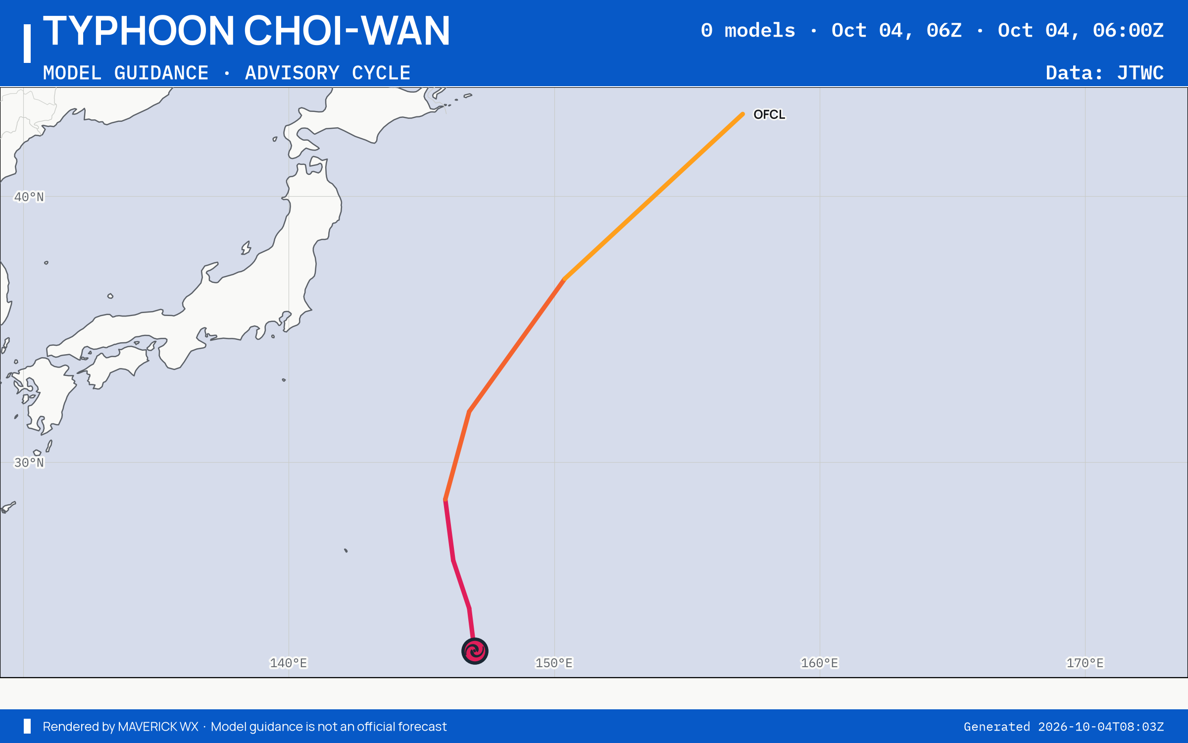 The models’ tracks, which are not a forecast for Typhoon Choi-Wan, JTWC Warning 18