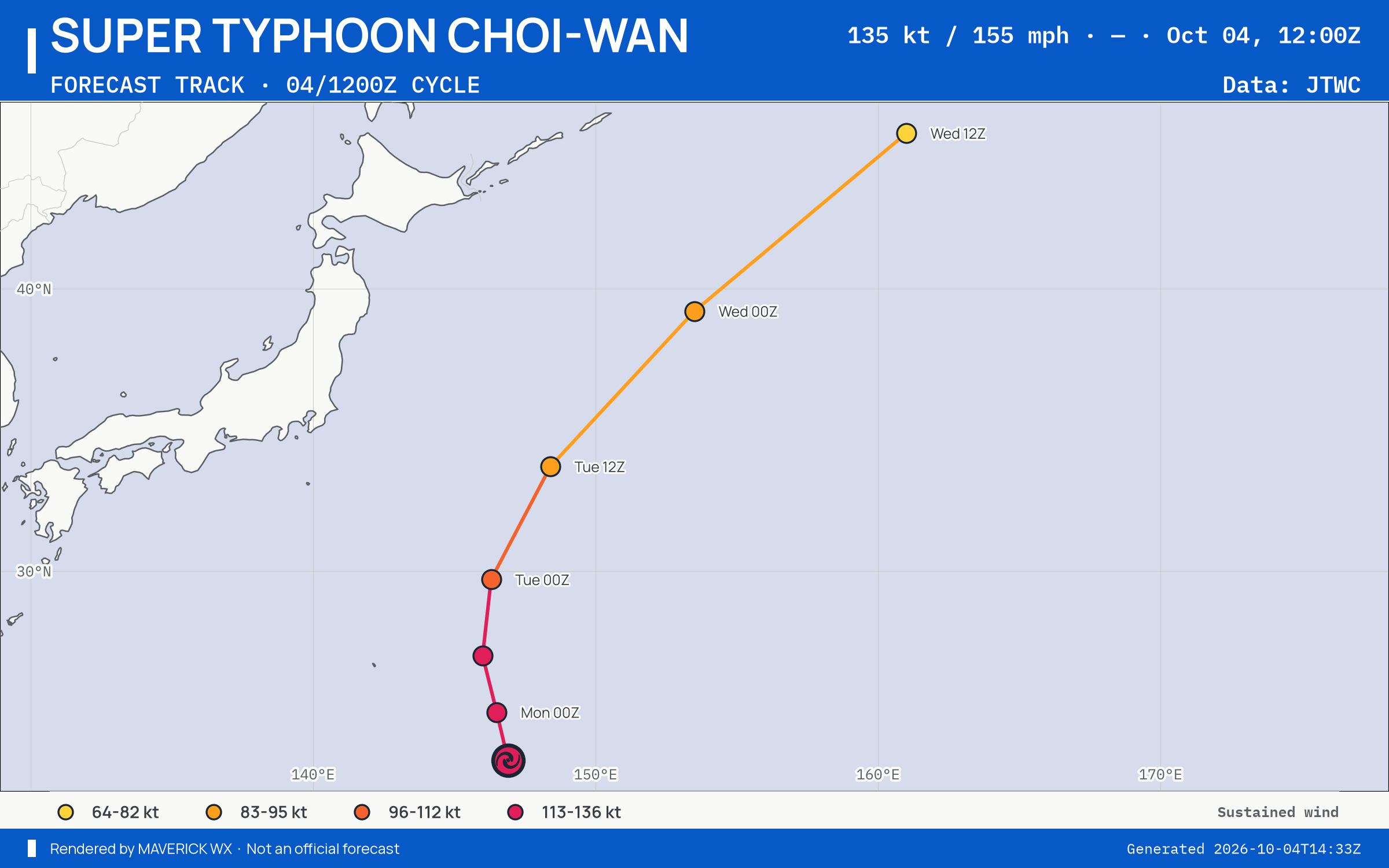 JTWC forecast for Super Typhoon Choi-Wan, Warning 19; rendered by MaverickWX