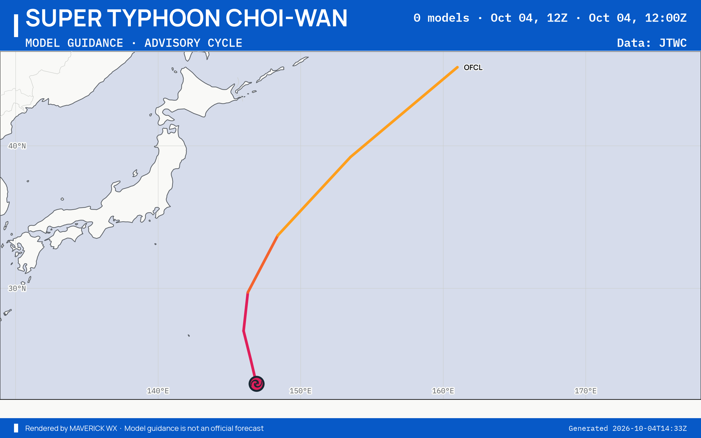 The models’ tracks, which are not a forecast for Super Typhoon Choi-Wan, JTWC Warning 19