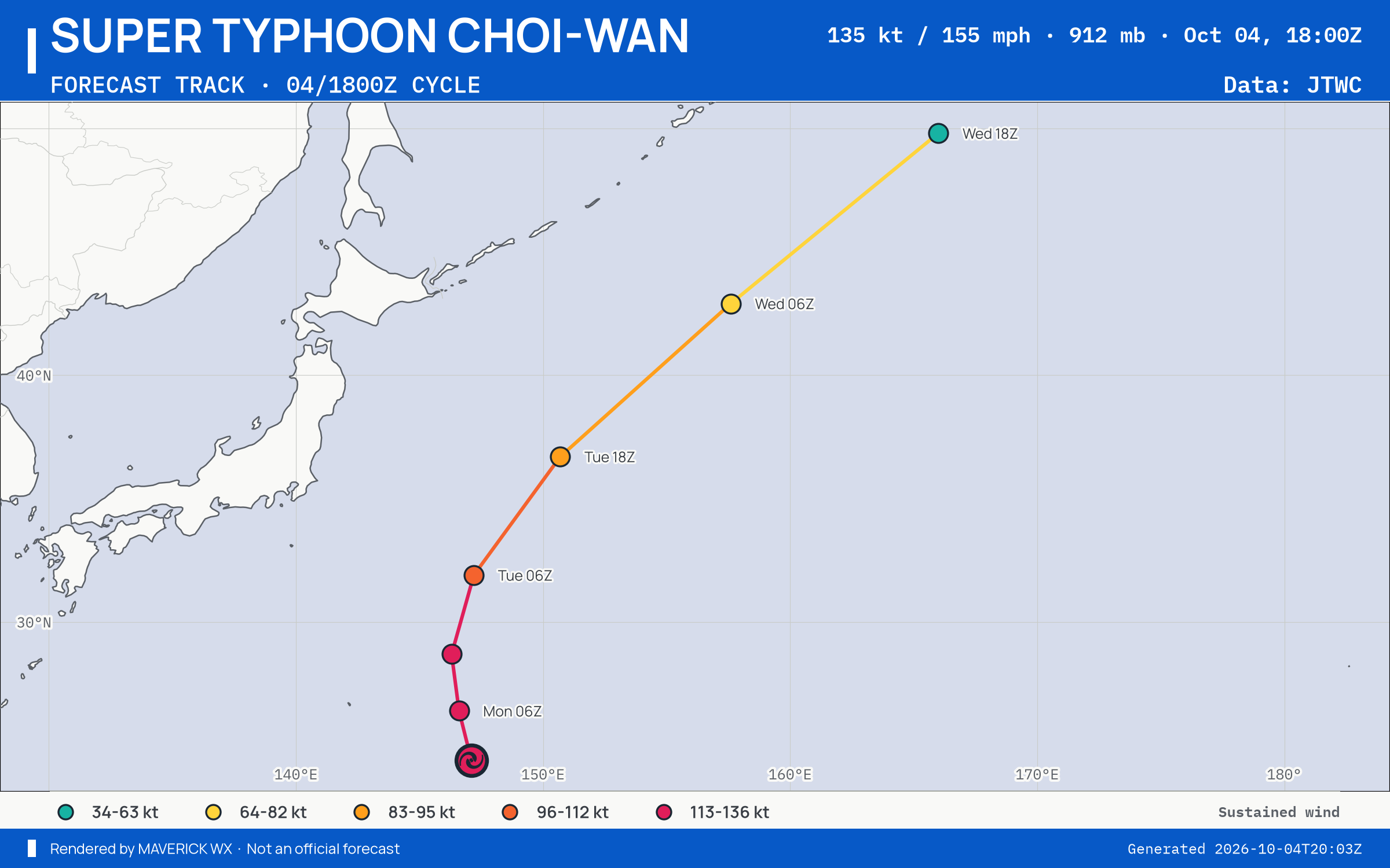 JTWC forecast for Super Typhoon Choi-Wan, Warning 20; rendered by MaverickWX