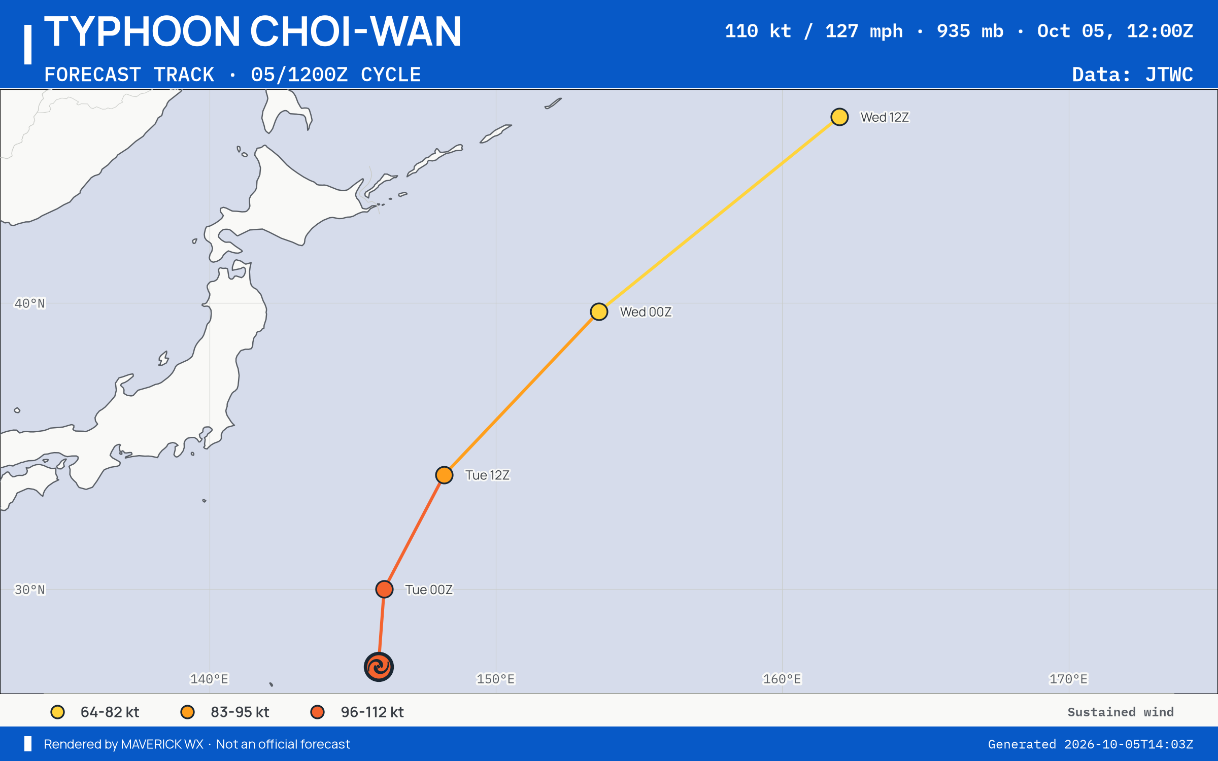 JTWC forecast for Typhoon Choi-Wan, Warning 23; rendered by MaverickWX