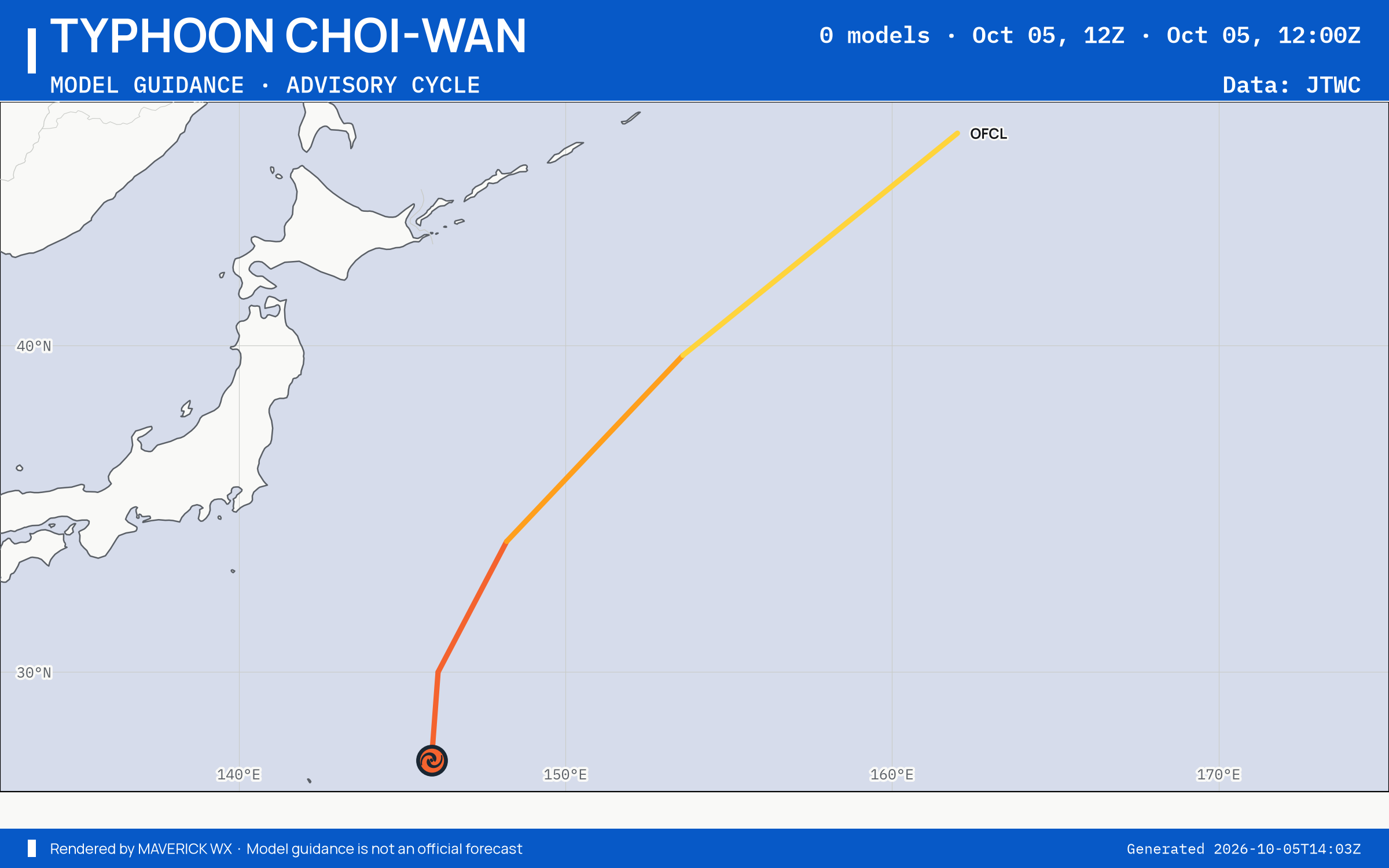 The models’ tracks, which are not a forecast for Typhoon Choi-Wan, JTWC Warning 23