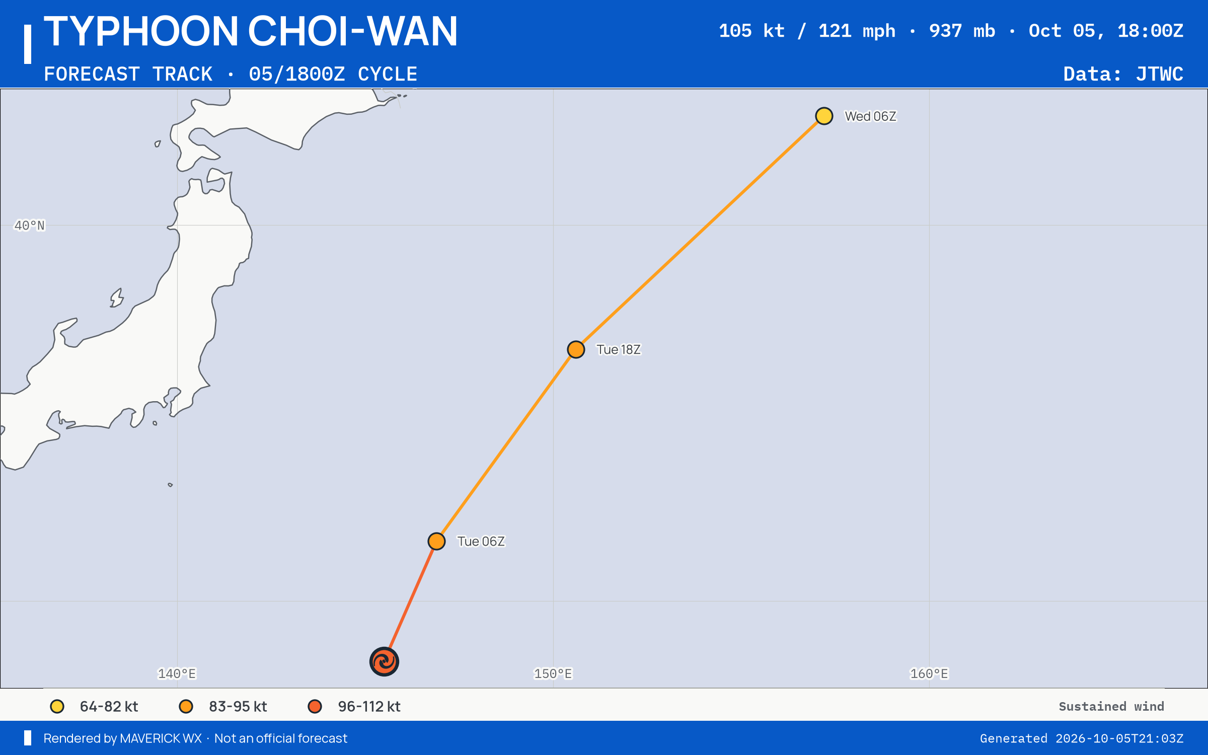 The official forecast track for Typhoon Choi-Wan, JTWC Warning 24