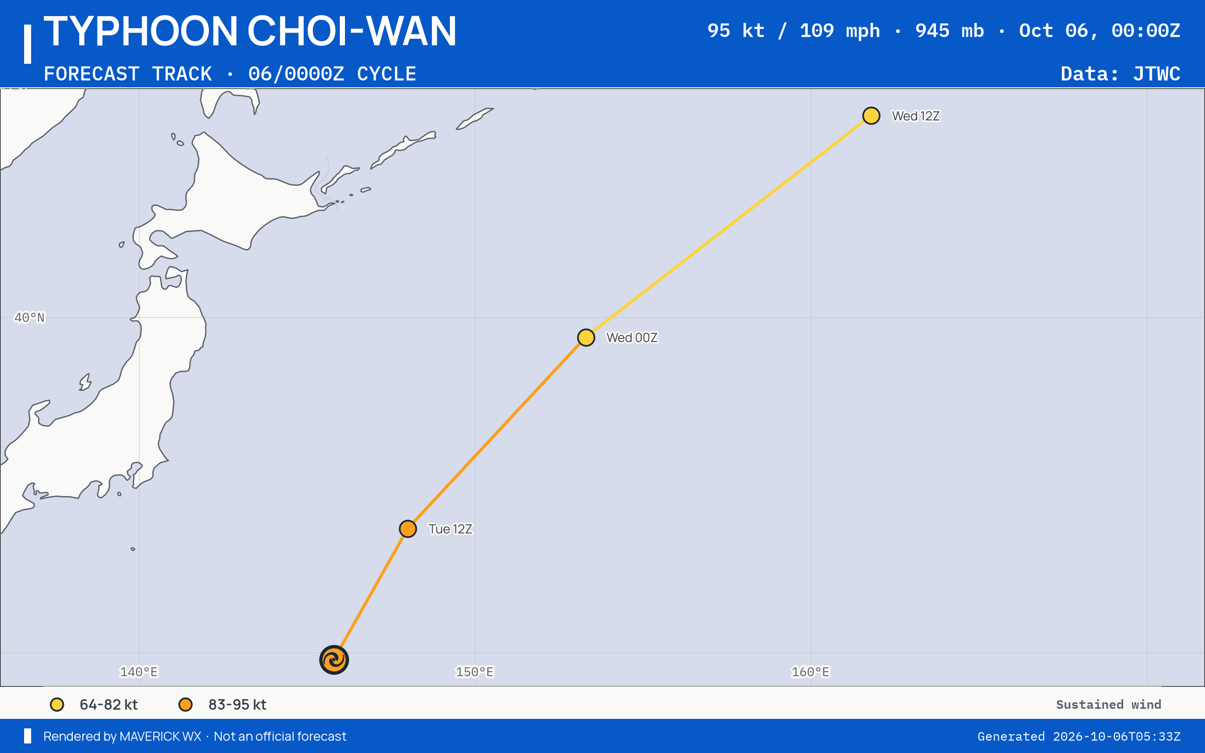 The official forecast track for Typhoon Choi-Wan, JTWC Warning 25