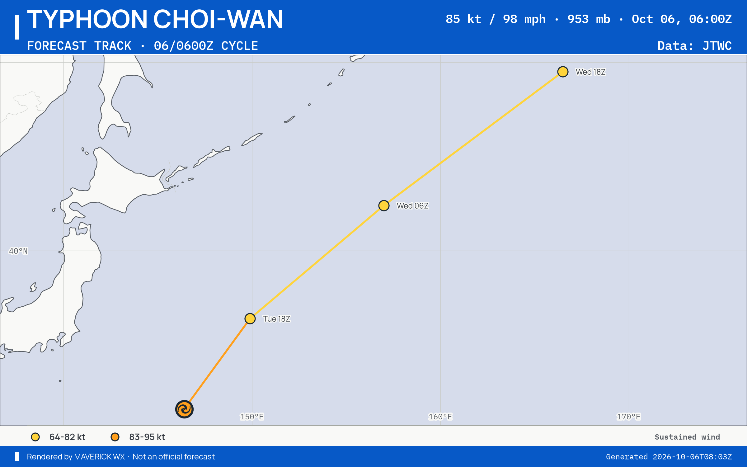 The official forecast track for Typhoon Choi-Wan, JTWC Warning 26