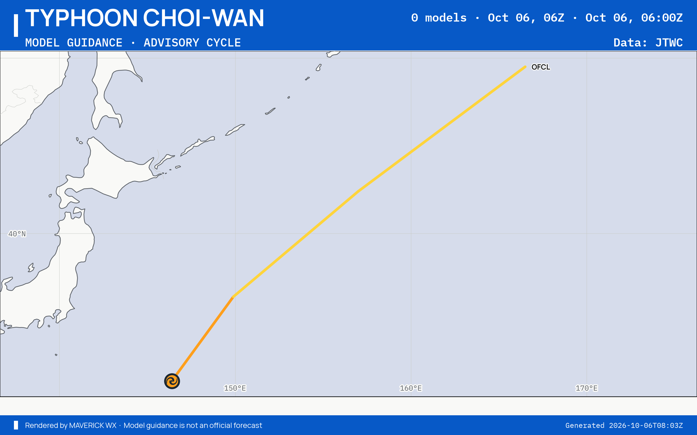 The models’ tracks, which are not a forecast for Typhoon Choi-Wan, JTWC Warning 26