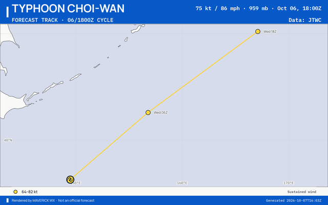 The official forecast track for Typhoon Choi-Wan, JTWC Warning 28