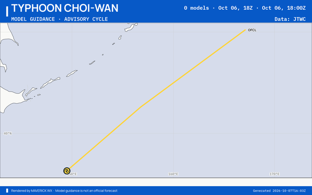 The models’ tracks, which are not a forecast for Typhoon Choi-Wan, JTWC Warning 28
