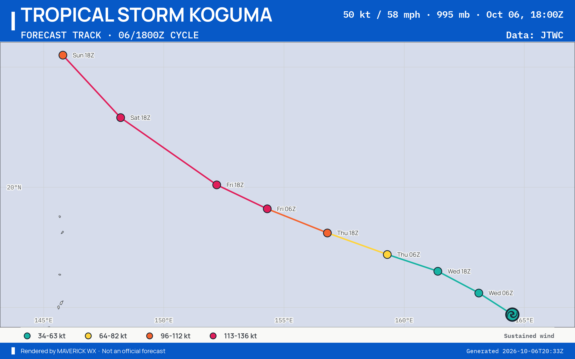 JTWC forecast for Tropical Storm Koguma, Warning 8; rendered by MaverickWX