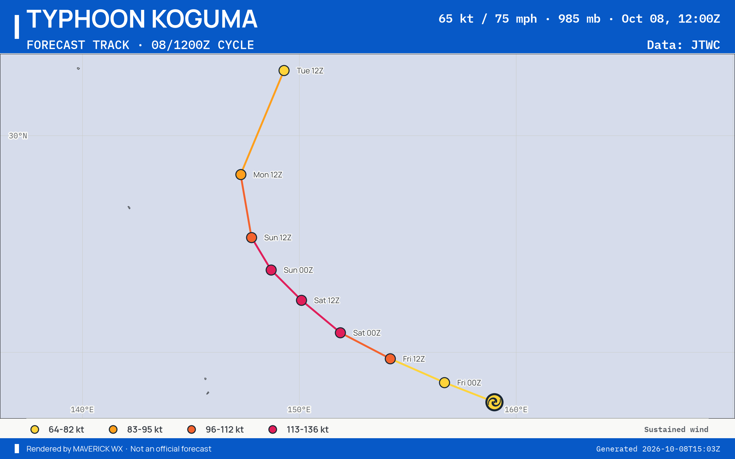 JTWC forecast for Typhoon Koguma, Warning 15; rendered by MaverickWX