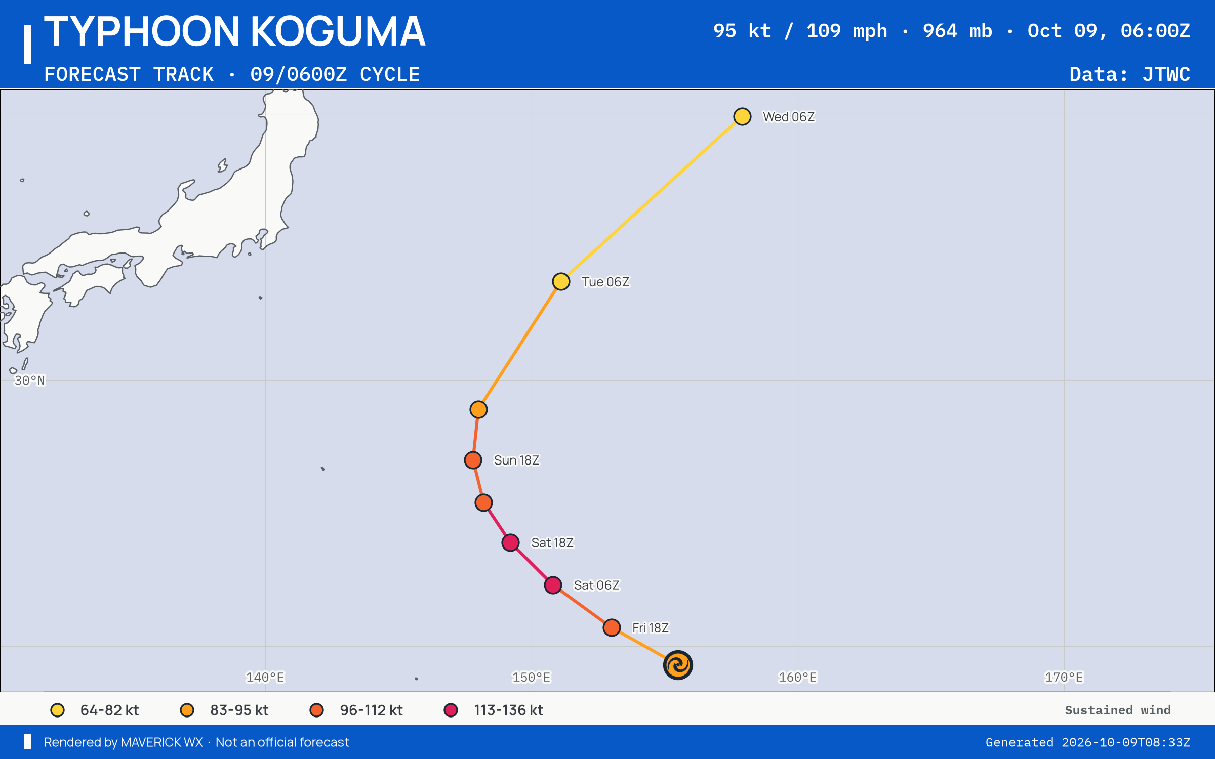 JTWC forecast for Typhoon Koguma, Warning 18; rendered by MaverickWX