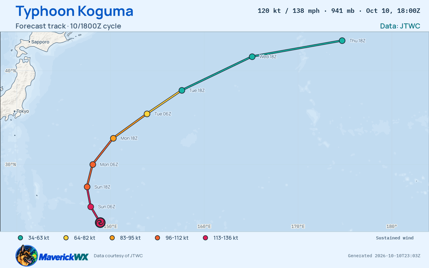 JTWC forecast for Typhoon Koguma, Warning 24; rendered by MaverickWX