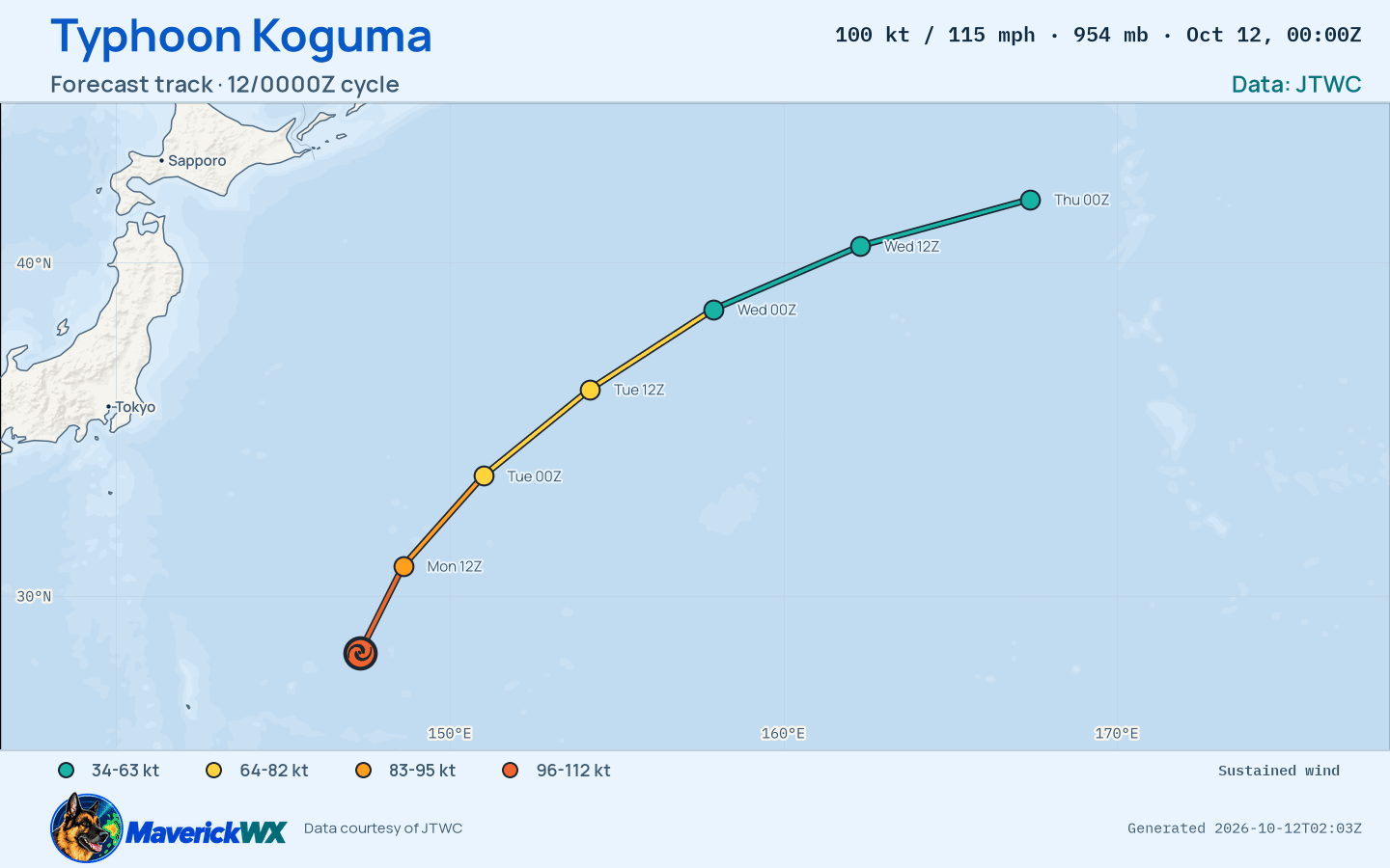 JTWC forecast for Typhoon Koguma, Warning 29; rendered by MaverickWX