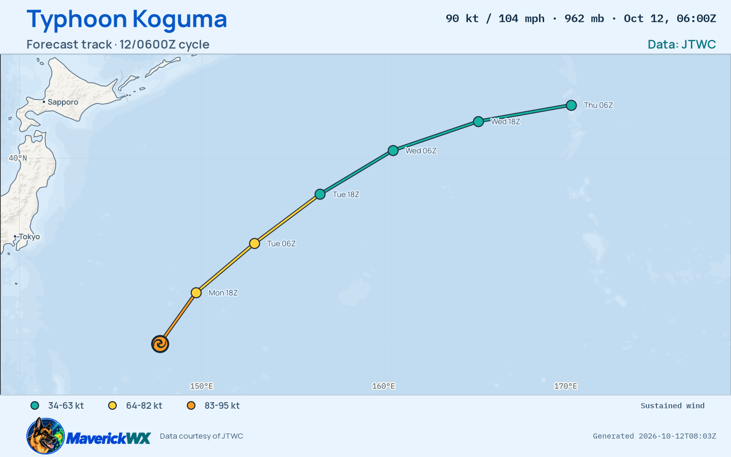 JTWC forecast for Typhoon Koguma, Warning 30; rendered by MaverickWX