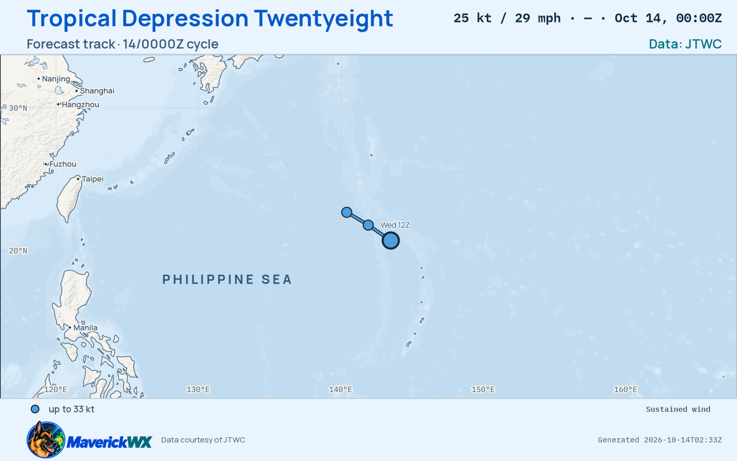 JTWC forecast for Tropical Depression Twentyeight, Warning 9; rendered by MaverickWX