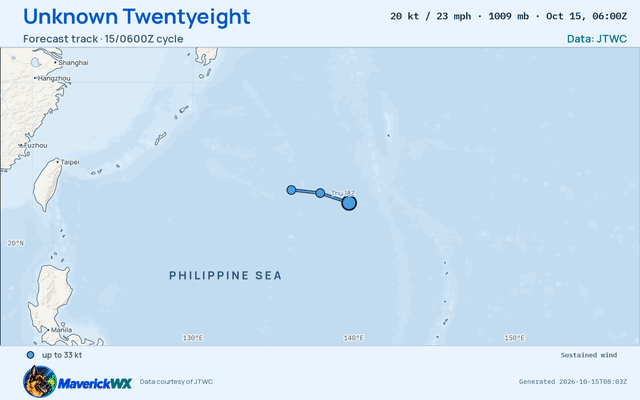 The official forecast track for Unknown Twentyeight, JTWC Warning 14