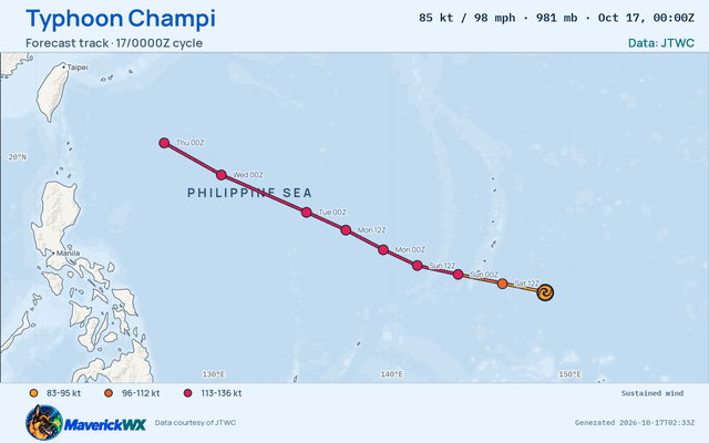 JTWC forecast for Typhoon Champi, Warning 11; rendered by MaverickWX