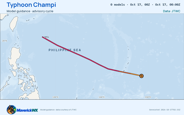 The models’ tracks, which are not a forecast for Typhoon Champi, JTWC Warning 11