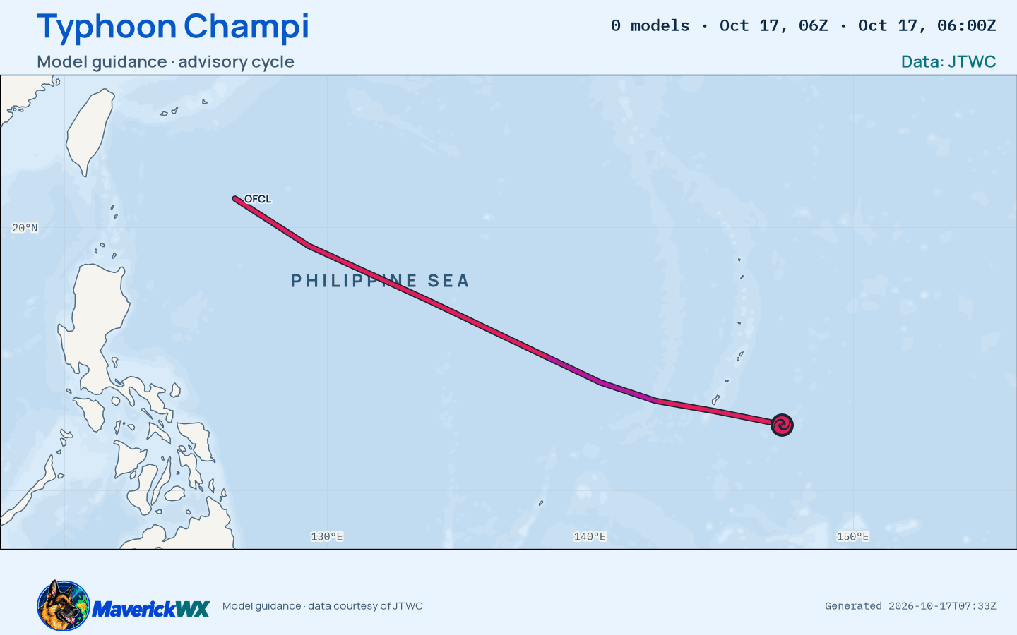 The models’ tracks, which are not a forecast for Typhoon Champi, JTWC Warning 12