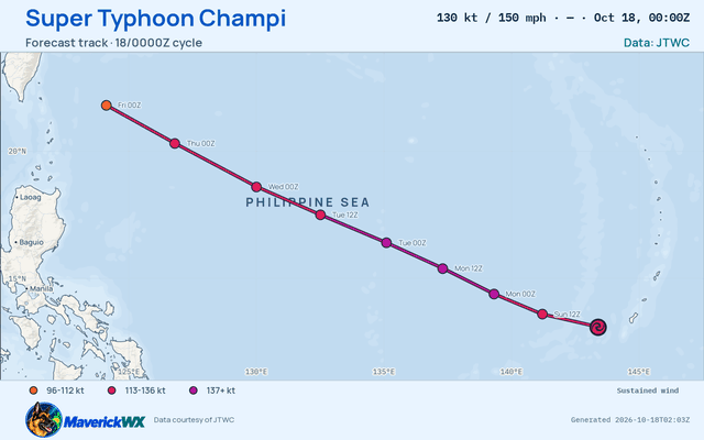 JTWC forecast for Super Typhoon Champi, Warning 15; rendered by MaverickWX