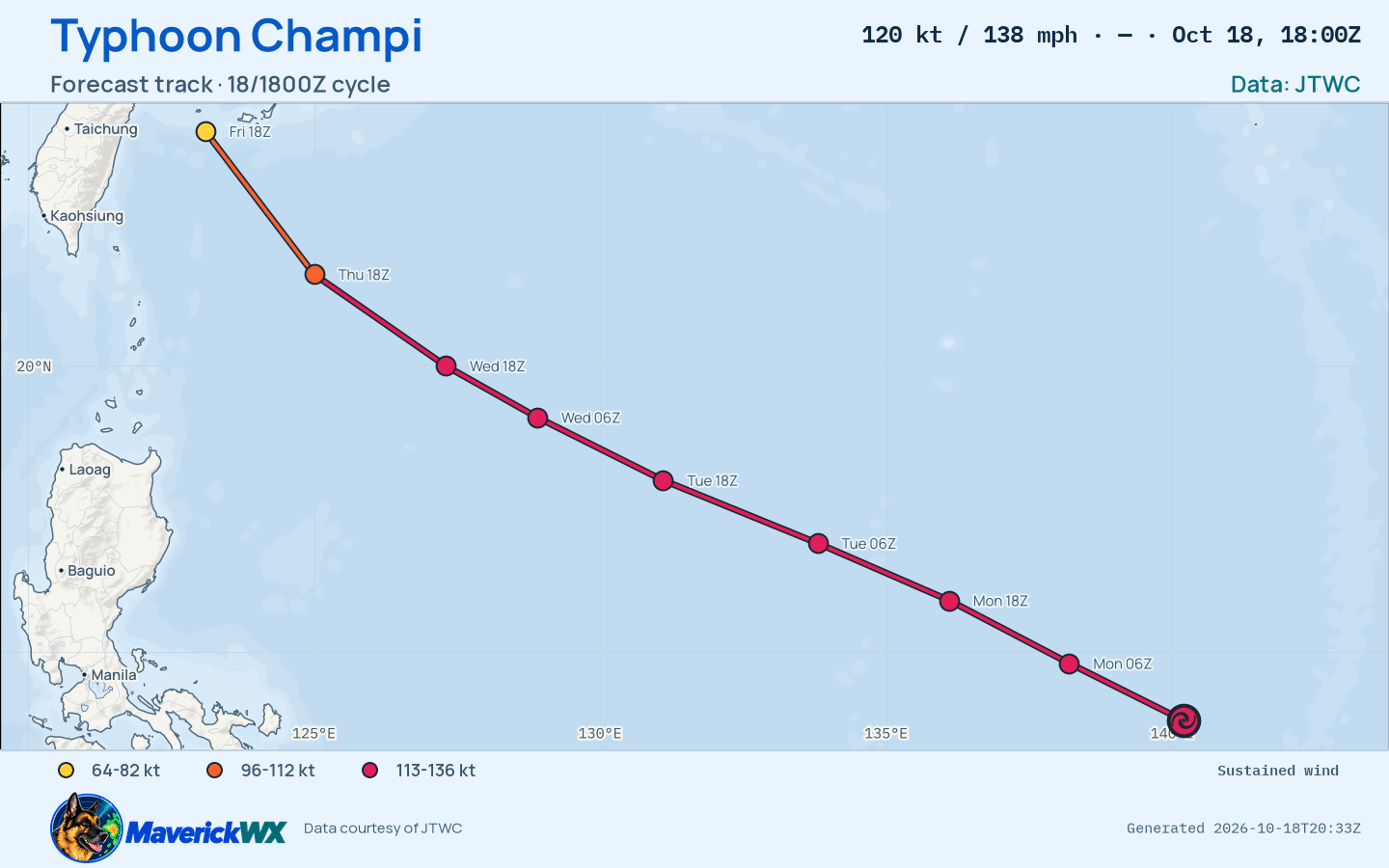 JTWC forecast for Typhoon Champi, Warning 18; rendered by MaverickWX
