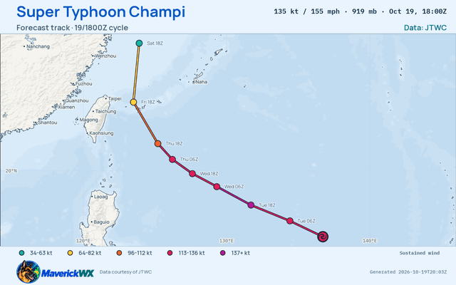 JTWC forecast for Super Typhoon Champi, Warning 22; rendered by MaverickWX