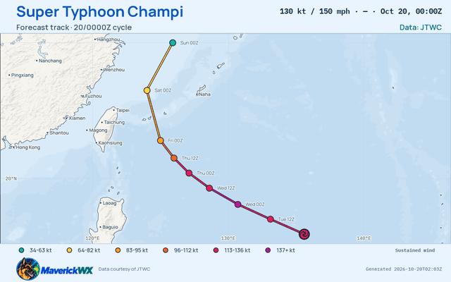 JTWC forecast for Super Typhoon Champi, Warning 23; rendered by MaverickWX