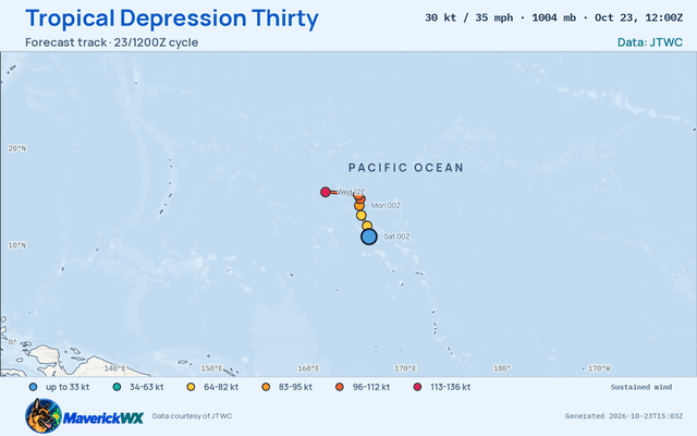 JTWC forecast for Tropical Depression Thirty, Warning 1; rendered by MaverickWX